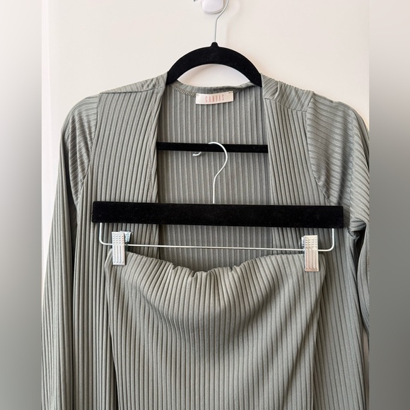 Pinkblush Olive Green Maternity Dress and Cardigan Set - Ribbed Strapless - Picture 5 of 6